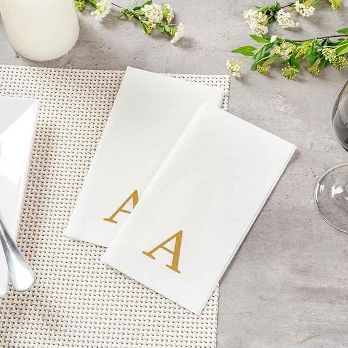 Luxenap 15.8 X 7.9 Inch Linen-Feel Guest Towels, 2000 Lettered Hand Towels - Gold Letter 'A', Sans Serif Font, White Paper Dinner Napkins, airlaid, For Restrooms And Tables - Restaurantware