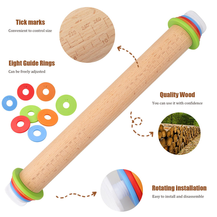 Adjustable Rolling Pin with Thickness Rings