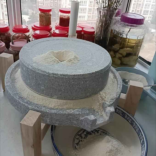 Handmade Granite Stone Mill - Manual Grinder for Rice, Coffee, Wheat & Beans - Heat-Free Grinding for Home Use, & Efficient Kitchen Tool