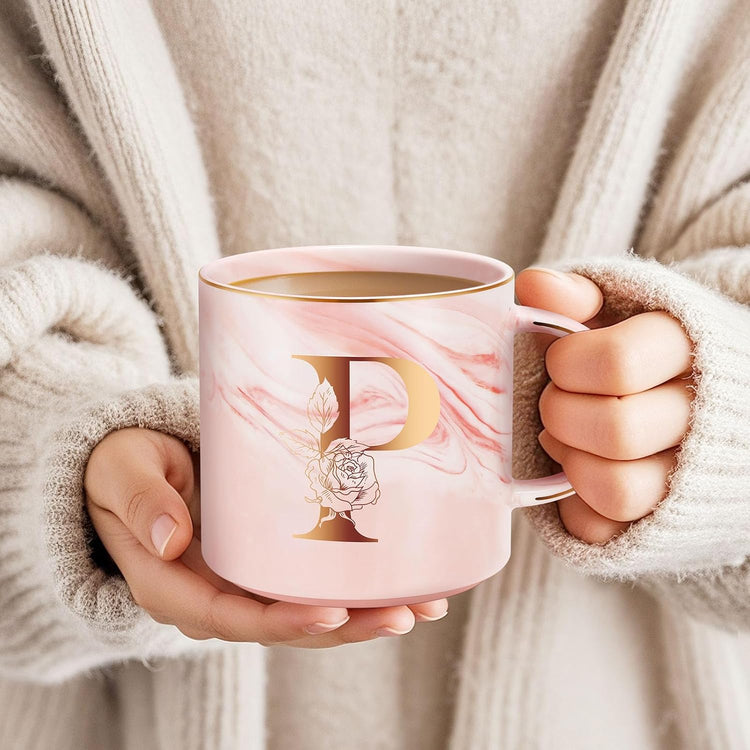 Personalized Gifts for Women Coffee Mug, Initial Customized Gift Monogrammed A-Z Coffee Mug 12 OZ, Christmas Anniversary Birthday Gifts for Women Mom Grandma Friend Sister Wife (P)