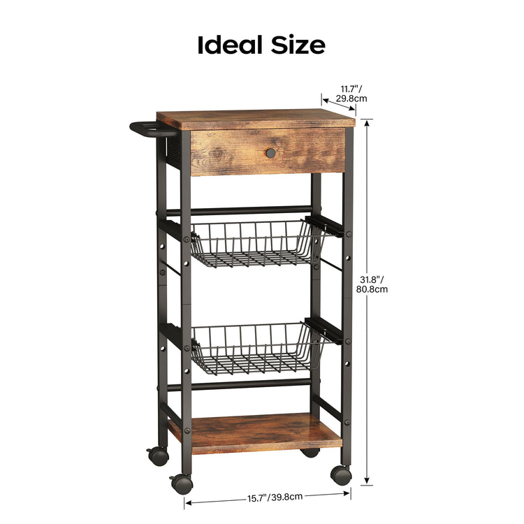 Kitchen Organizer and Storage Cart with Fabric Drawer and Convenient Handle