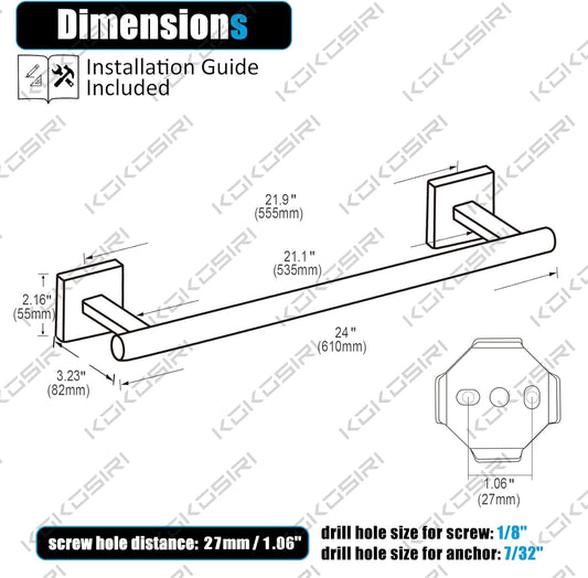 KOKOSIRI Towel Rails Bathroom Towel Bars Matte Black 24 Inch Bath Towel Holder for Cabinet Kitchen Wall Stainless Steel B4005BK-L24