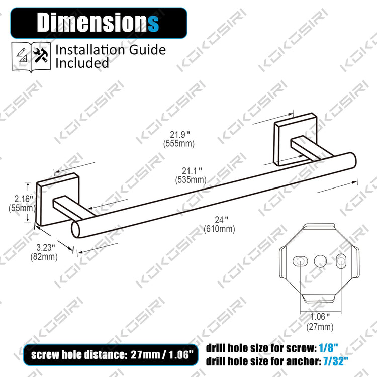 Bath Towel Bar Bathroom Towel Holder for Toilet Kitchen 24 Inch Necklace Holder Chrome Stainless Steel B4005CH