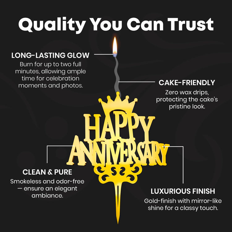 Happy Anniversary Reusable Gold Romantic Cake Candle
