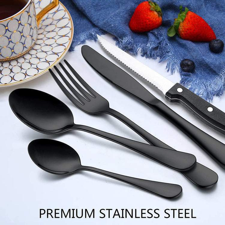 48 Piece Black Flatware Set with Steak Knives (8 Count)