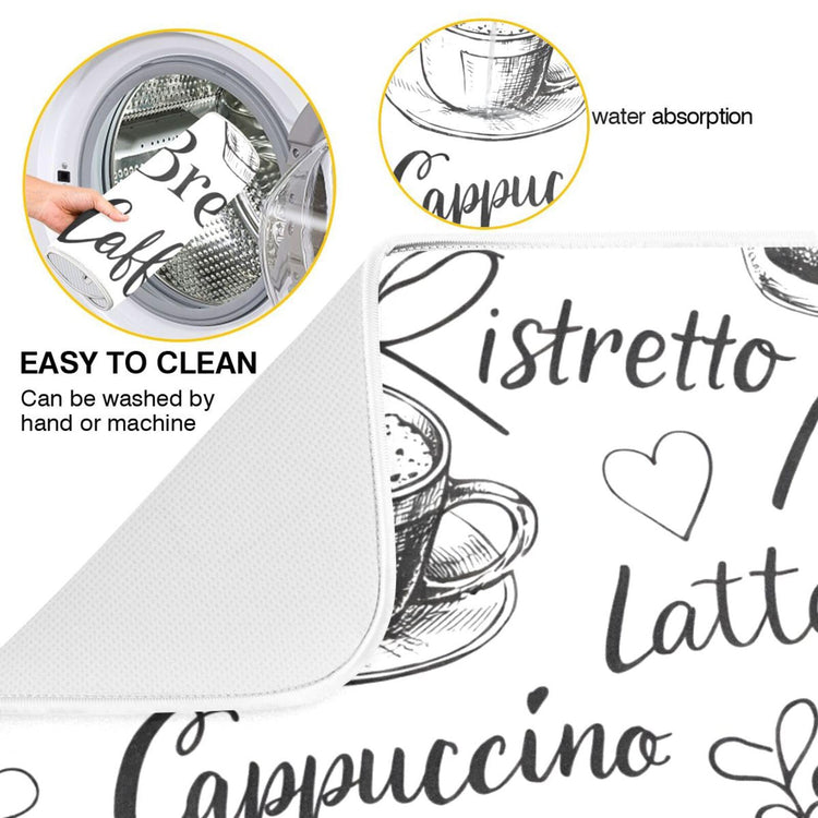 Coffee Cups Print Dish Drying Mat for Kitchen Counter Absorbent Microfiber Drying Pad