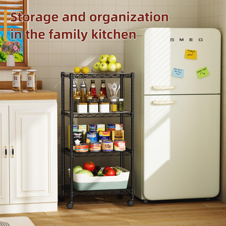 Small Wire 4 Adjustable Shelves Pantry Metal Shelf Floor Organizer