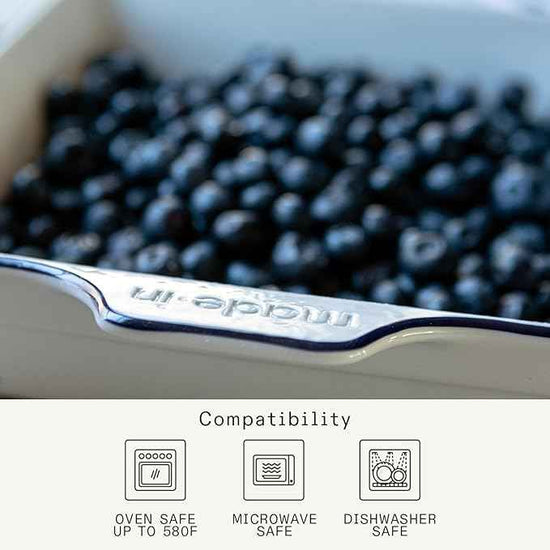 Made In Cookware | Square Baking Dish | Navy Rim | Handcrafted Porcelain | Professional Bakeware | Crafted in France
