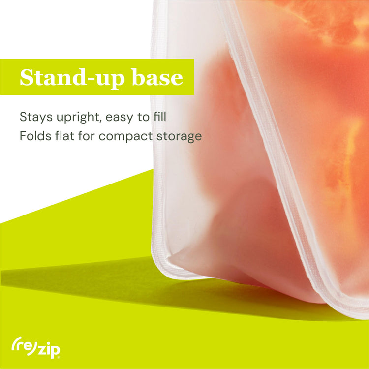 re) zip 3-Piece Stand-Up Reusable Bag Kit | BPA-Free, Food Grade, Leakproof, Travel Friendly, Freezer and Dishwasher Safe | Quart (1), 2-Cup (1), Snack Size (1) | Gray