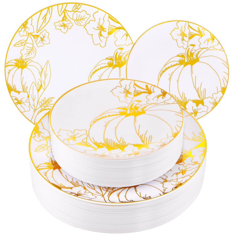 60PCS Thanksgiving Plates & Gold Pumpkin Plates (60 Count)