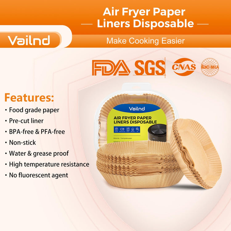 250 Pcs 6.5" Square Air Fryer Liners Disposable for 3 (125 Count)