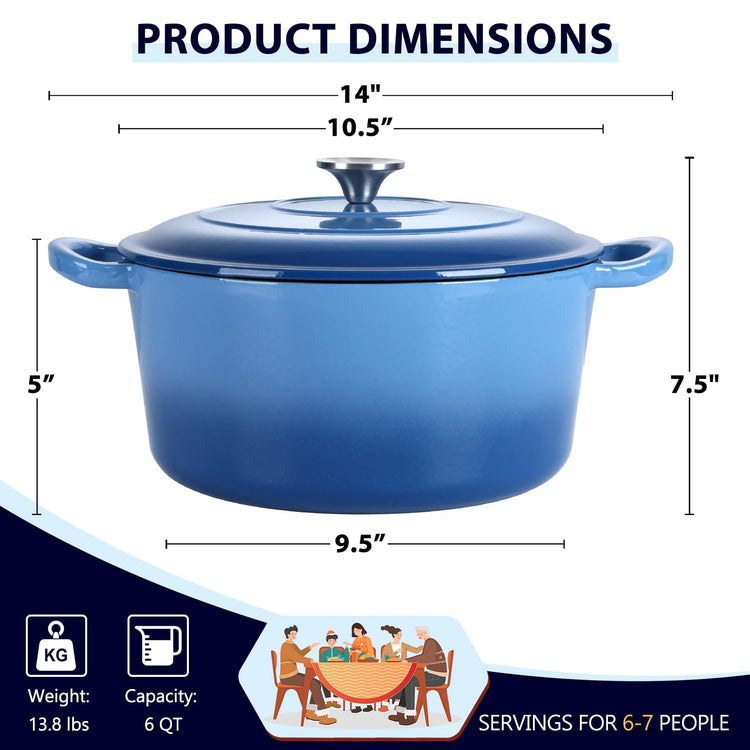 6 Quart Enameled Cast Iron Dutch Oven with Lid