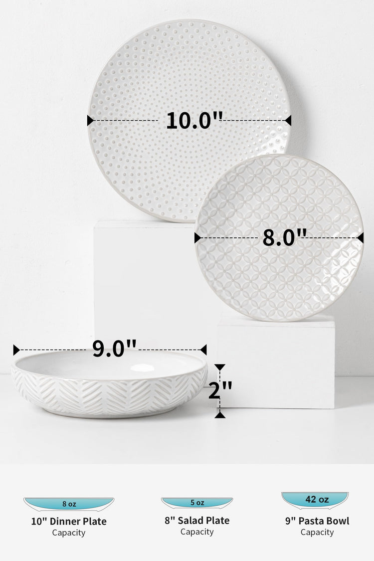 24 Piece Embossed Ceramic Dinnerware Set (24 Count)