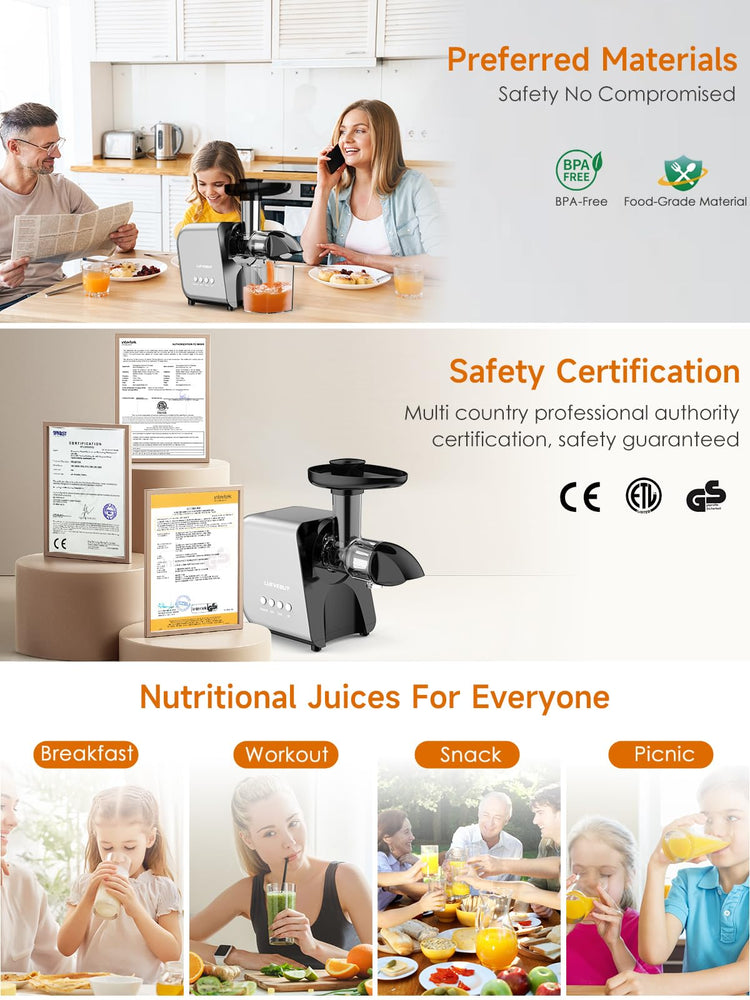 Slow Juicer Machine for Vegetables and Fruits Cold Press Masticating Extractor Celery Wheatgrass Leafy Greens Carrot Ginger Beet