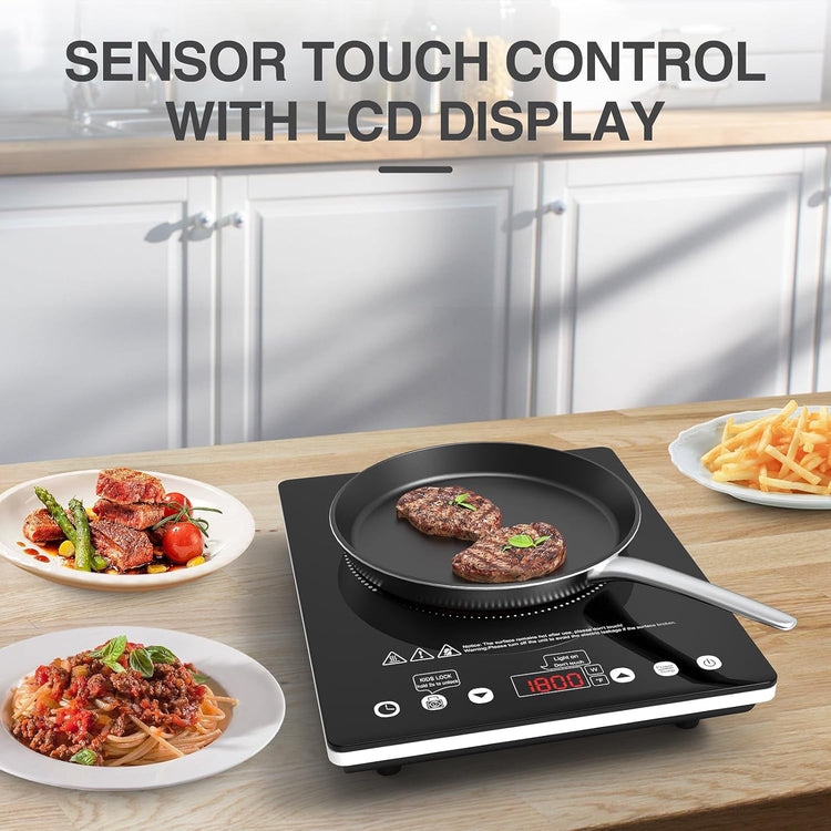 Electric Cooktop 12 Inch,Single Burner Plug in Portable 110V Electric Cooktop, Countertop Ceramic Stove Top with Power Levels and Overheat Protection