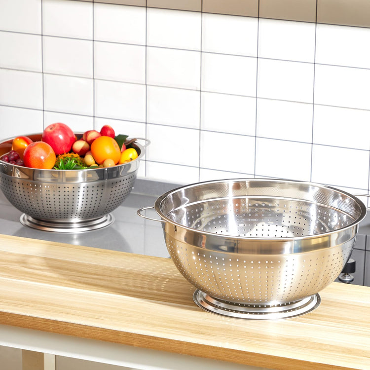2 Pack 12 Quart Heavy Duty Stainless Steel Colander with Footed Base and Handles Pasta Spaghetti Berry Fruit Vegetable Kitchen Food Strainer Basket (2 Count)