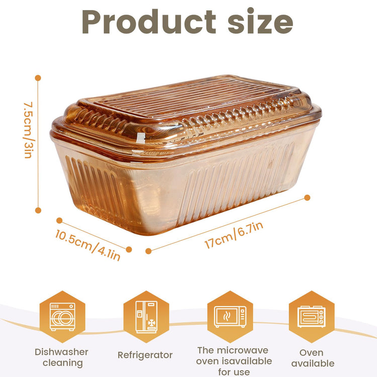 Wide Vintage Country Amber Glass Butter Dish with Lid