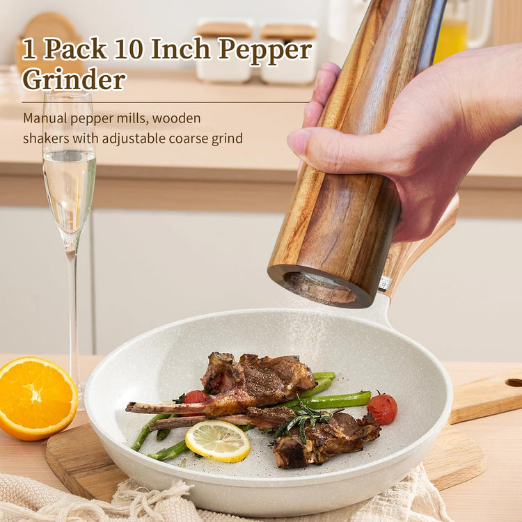 1 Pack 10 Inch tall Acacia Wood Pepper Grinder or Salt Mill Elegant