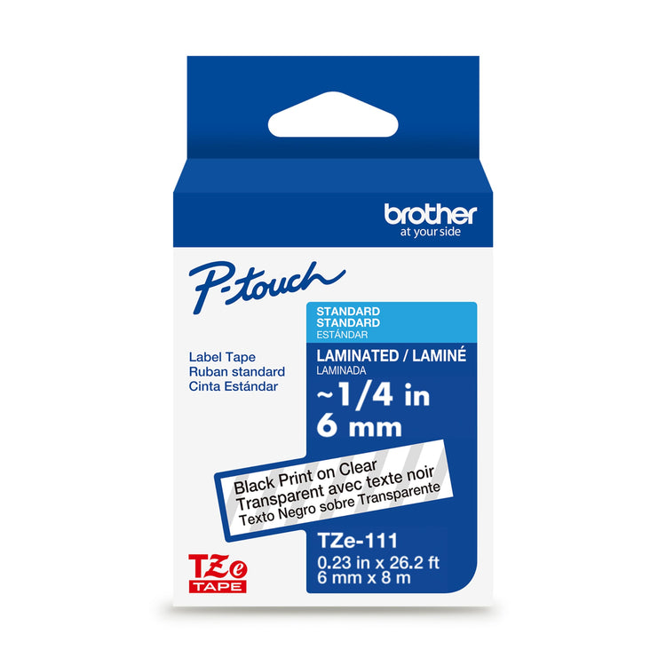 Genuine P Touch TZe Black Print on Clear Label Tape