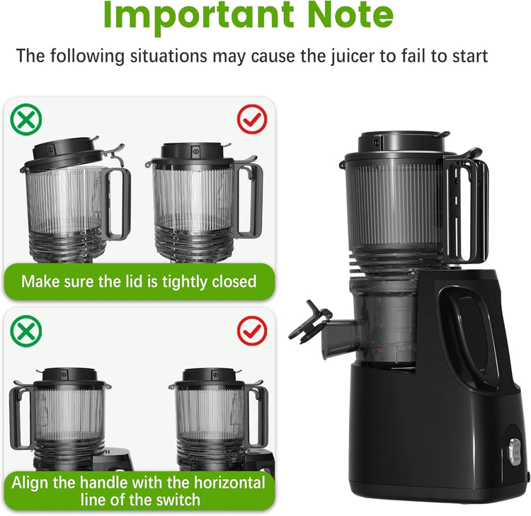 Cold Press Juicer, 6.5" Wide Feed Chute Juice Extractor Machine with Handle, High Juice Yield, 350W Professional Slow Masticating Juicer for Whole Vegetables & Fruits, Easy to Clean for Batch Juicing