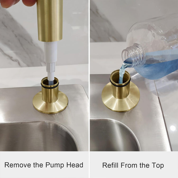 Brushed Gold Built in Dish Soap Dispenser for Kitchen Sink with 17 OZ PET Soap Bottle Refill from The Top