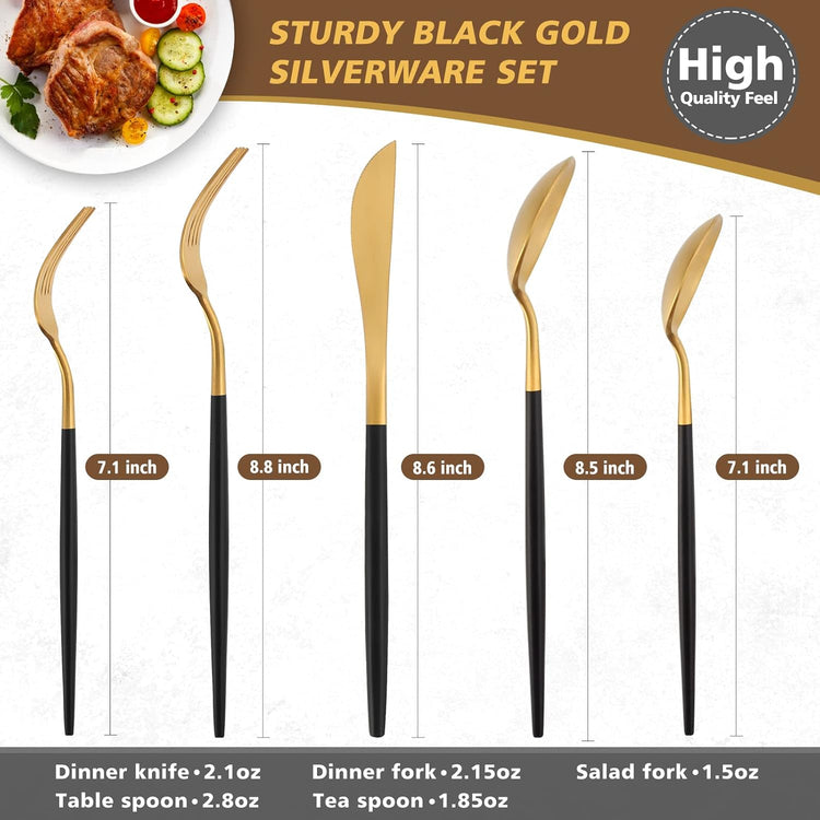 Matte Black Gold Silverware Set, Oliviola 20-Piece Stainless Steel Flatware Cutlery Set Service for 4, Satin Finish Kitchen Utensil Set, Dishwasher Safe