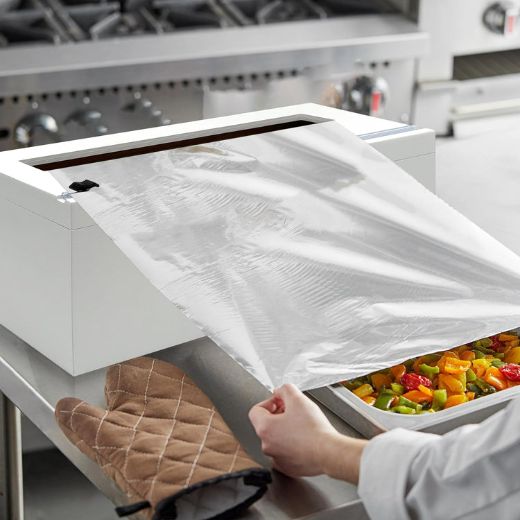 White 18 Inch Commercial Plastic Wrap Dispenser with Cutter