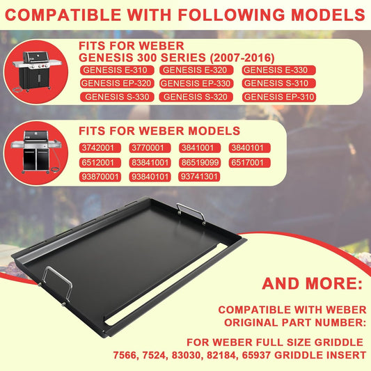 DcYourHome 7524 Griddle Insert for Weber Gas Grill Genesis 300 Griddle Genesis E310 S310 S320 E320 S330 EP320 EP310 EP330 Parts, Carbon Steel Full-Size Flat Top Griddle Plate with Handles, Heavy Steel - Nestoria