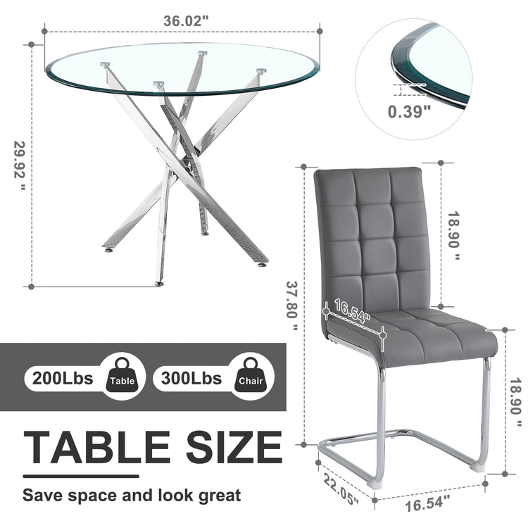 5 Piece Round Glass Dining Table Set