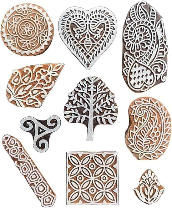 Royal Kraft Assorted Wooden Block Printing Stamps (Set of 10) Bulk01_10B