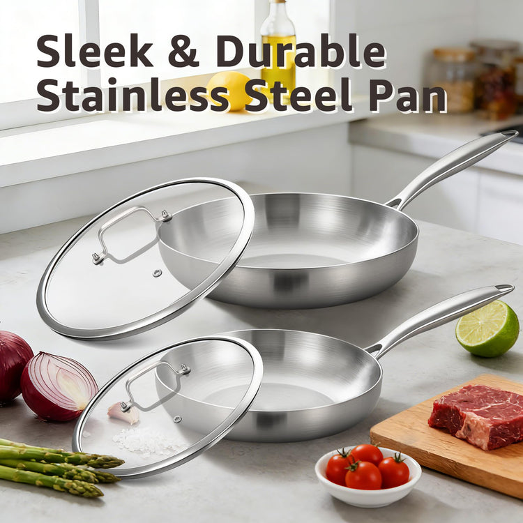 8.5 12 Stainless Steel Pans Set with Lids