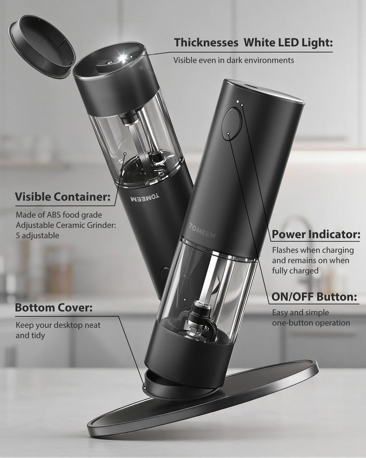 Larger Capacity Rechargeable Electric Salt and Pepper Grinder Set
