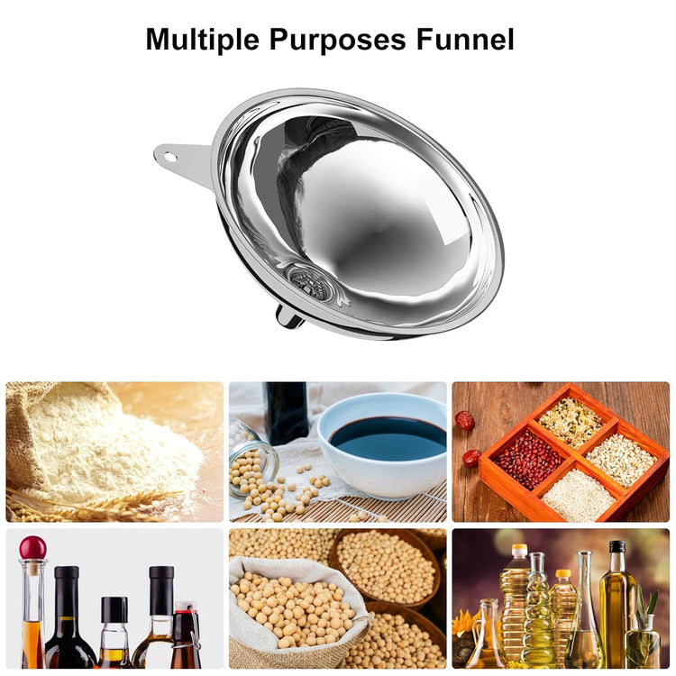 Stainless Steel Large Funnel with Filter (5.7 in. X 1 in. Mouth) with 50 mesh Stainless Steel Food Filter, Metal Funnel for Bottle Filling, Food Funnel for Oil, Juice, Coffee, Honey, Milk
