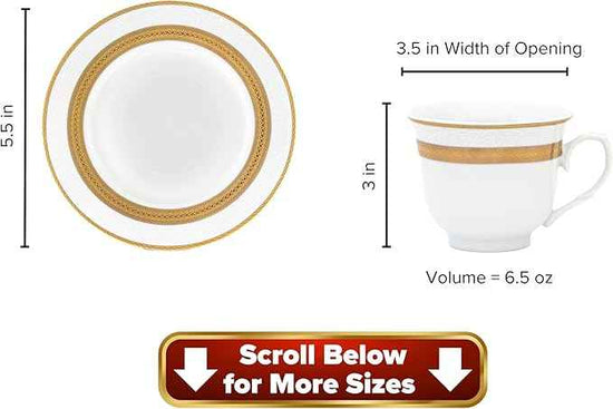 Porcelain Dinnerware Set for 8 - Gorgeous 49 Piece Dish Set - White and Gold Rope Design Porcelain Service for 8 - Chip Resistant Dining Set - For Everyday Use or Formal Occasions (Rope Gold 2049)