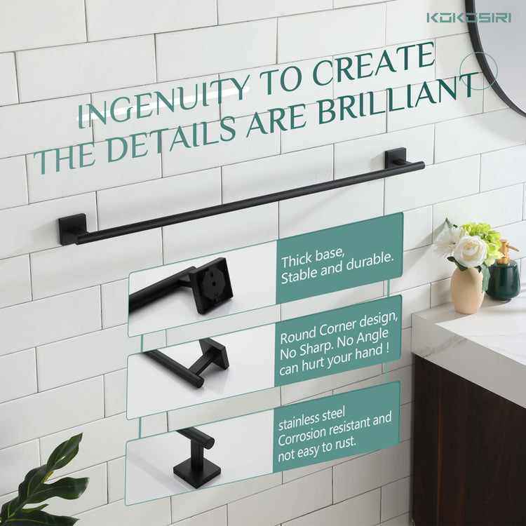 36'' Towel Rails Bathroom Towel Bars Matte Black 36 Inch Bath Towel Holder for Washroom Kitchen Wall Stainless Steel B4005BK