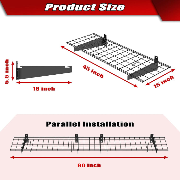 WALMANN 2 Pack Garage Wall Mount Shelves, 45x15 inch Wall Mounted Storage Shelves for Garage Heavy Duty Wall Shelving, Holds Up to 220 Lbs(Black)