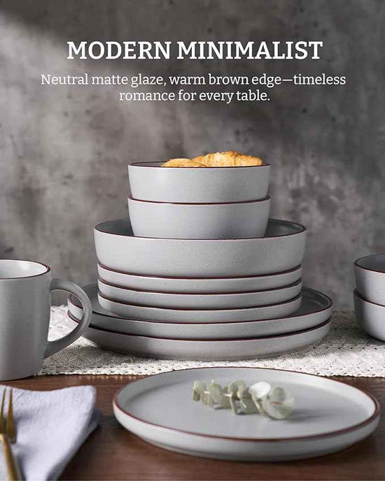 Famiware Mercury 24 Pieces Dinnerware Sets, Plates and Bowls Sets for 8, Microwave and Dishwasher Safe Dish Set, Light Grey