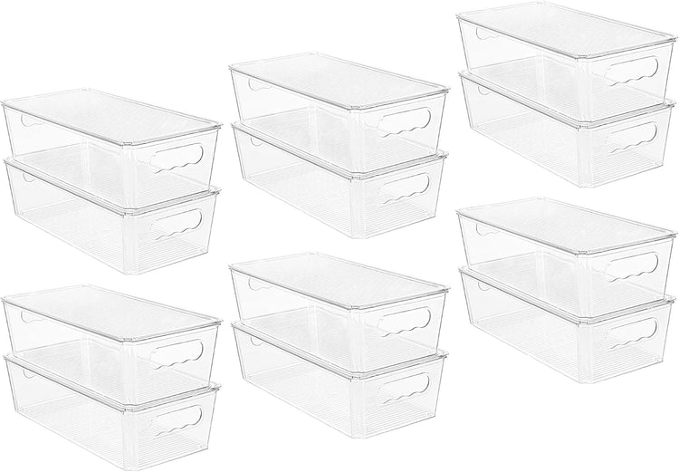 Vtopmart 12pcs Clear Organizers and Storage Bins with Lids, Stackable Plastic Storage Containers with Handles for Fridge, Freezer, Pantry, Cabinet, Kitchen Organization