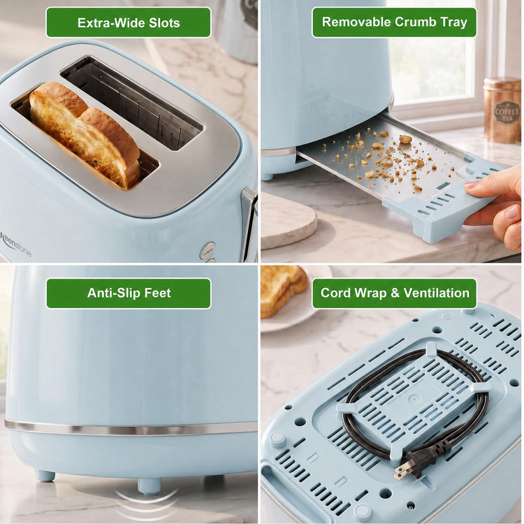 Retro 2 Slice Stainless Steel Toaster with 6 Bread Shade Settings