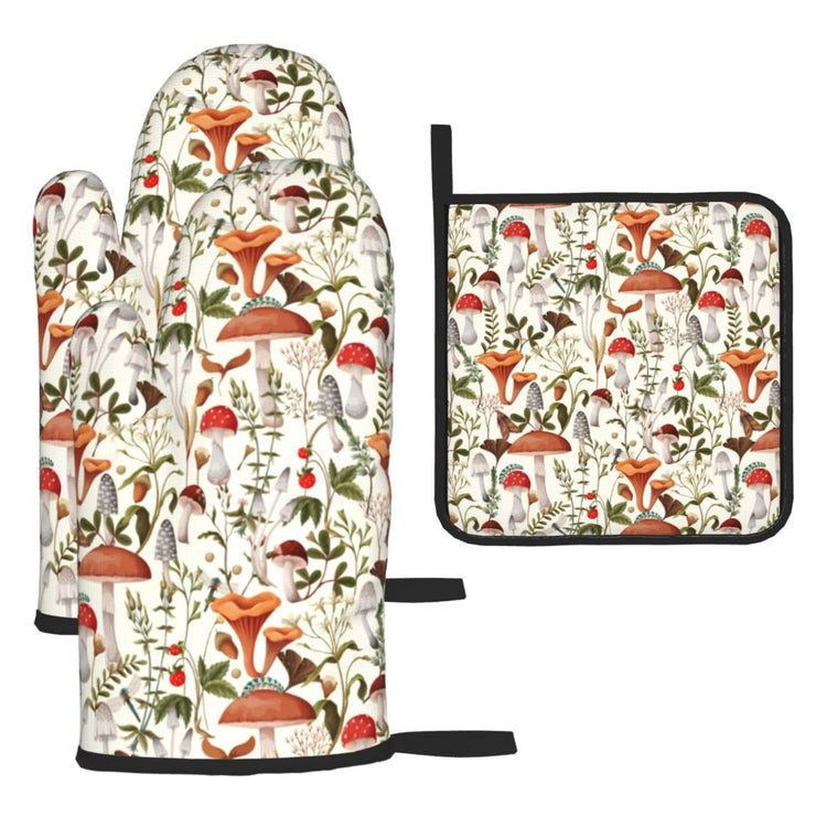 Boho Mushroom Decor Oven Mitts and Pot Holders Sets of 3 Hot Pads (3 Count)