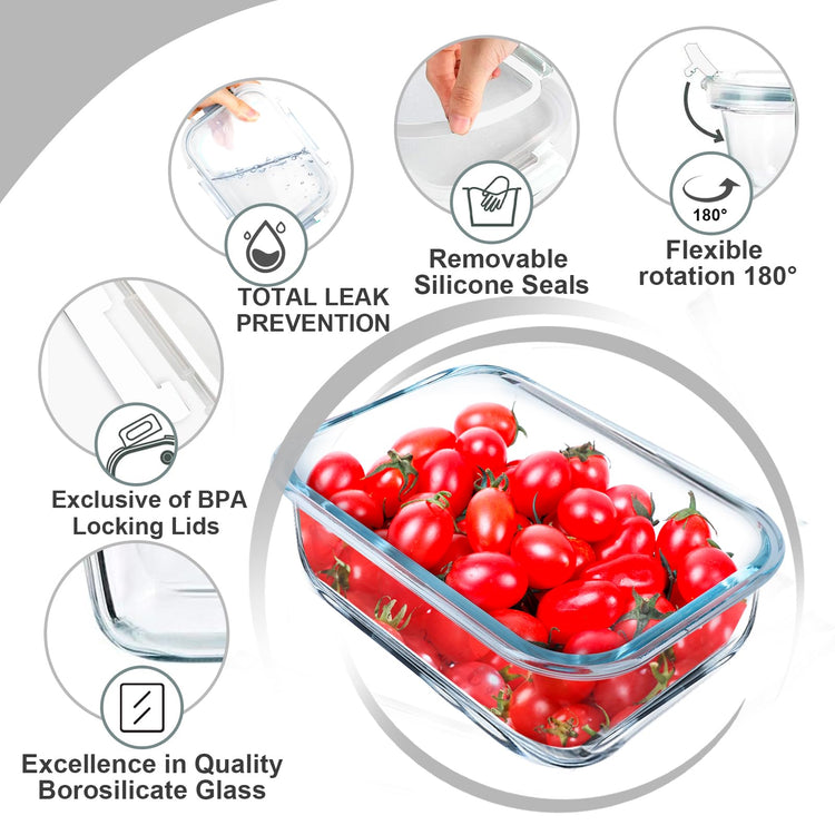 5 PACK 36 OZ Glass Meal Prep Containers Set with Lids (5 Count)
