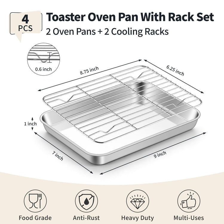 Stainless Steel Toaster Oven Pan with Rack Set