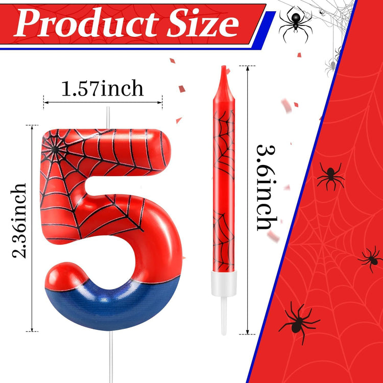 13 Pcs Spider Themed Birthday Candle Set Red Spider Theme Number 5 Candle Cake Topper for Boys Girls Birthday Decoration Spider Party Decoration Supplies (13 Count)