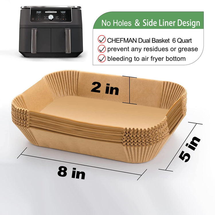 Rectangle Air Fryer Liners for CHEFMAN 6 Quart Dual Basket Air Fryer Oven (200 Count)