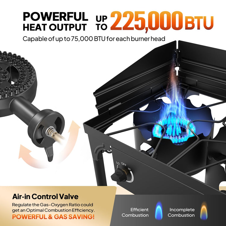 3 Burner Propane Gas Stove with Carrying Bag