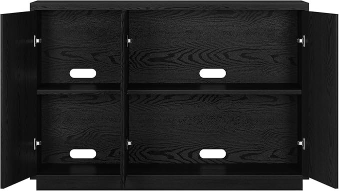 Henn&Hart 48" Fluted Sideboard Buffet Cabinet, Ribbed Wooden Credenza with 3 Doors, Adjustable Shelves, and Cable Management Cut-Outs for Dining Room, Kitchen, Living Room or Entryway, Natural Black