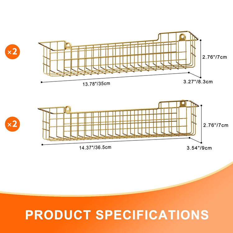 Spice Rack, 4-Pack Seasoning Organizer Wall Mount for Kitchen Storage Organization, Spice Holder Shelf Saving Space for Cabinet, RV, Pantry, Gold (4 Count)
