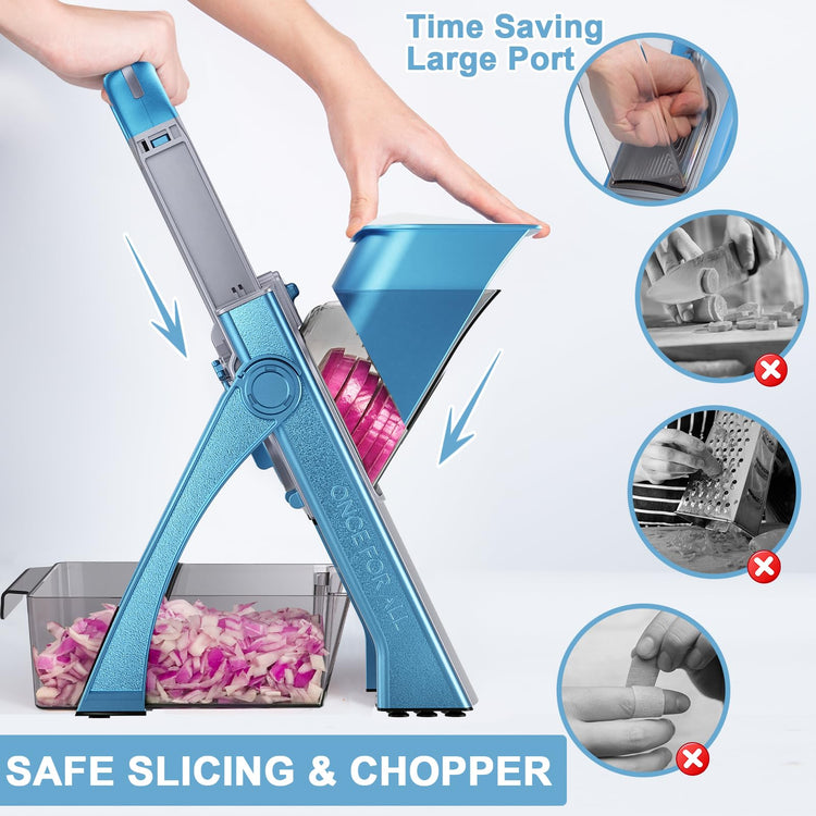 Safe Mandoline Slicer Pro for Kitchen with Spiral Shredder 7 in 1