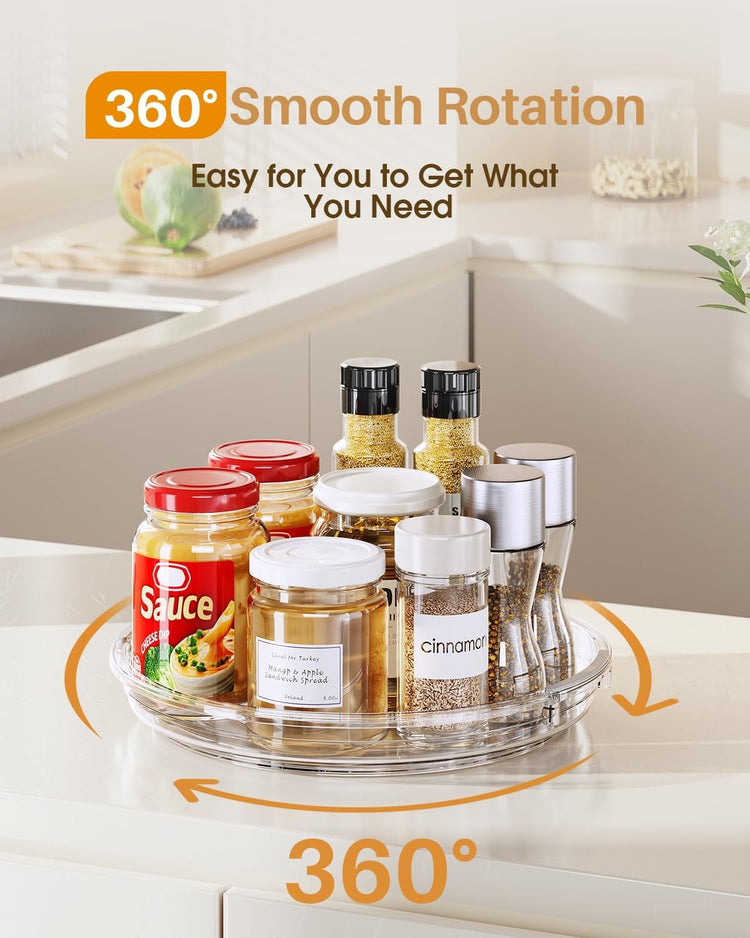 LAMU 2 Pack Lazy Susan Organizer 9.25 inch Lazy Susan Turntable for Cabinet, Rotating Spice Organization for Cabinet, Kitchen, Table Top, Countertop, Pantry Fridge Organizers and Storage, Clear