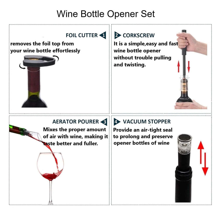 Wine Air Pressure Pump Bottle Opener Set (5 Count)